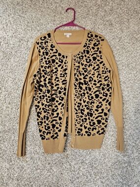 Merona Camel Leopard Print Button-Front Cardigan Sweater